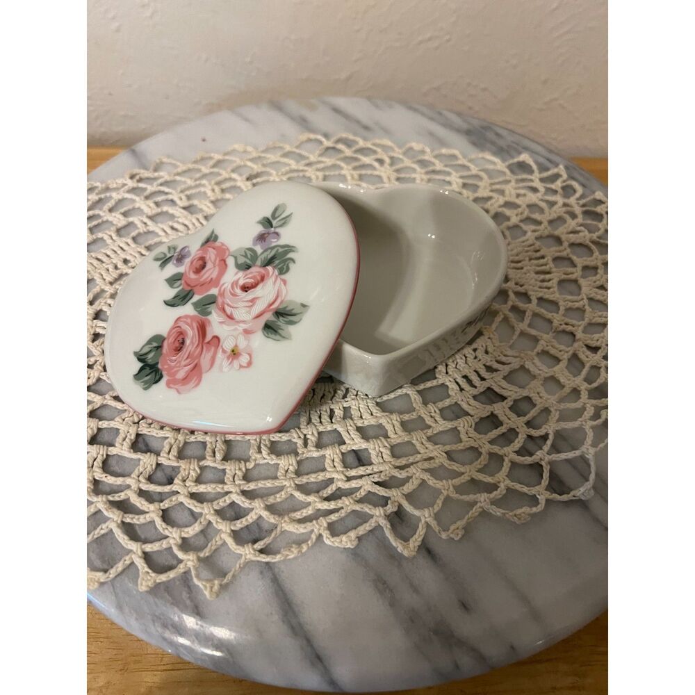 Vintage Porcelain Heart-Shaped Trinket Box